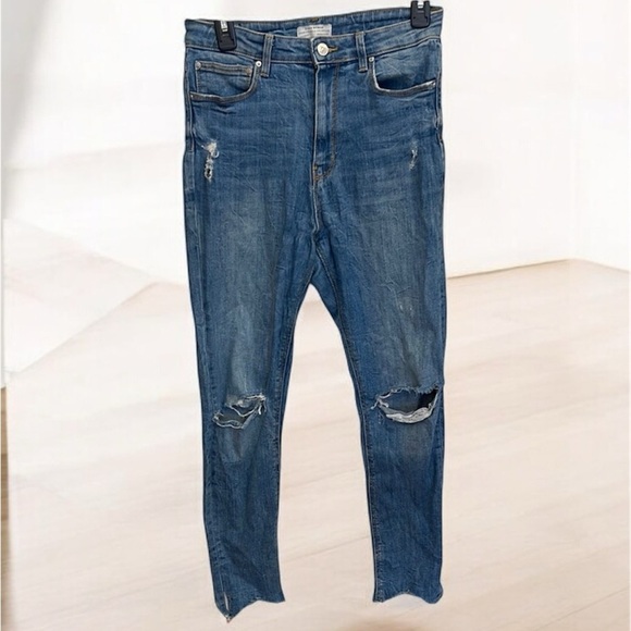 Zara Blue Ankle Cropped Distressed Jeans - Picture 1 of 8
